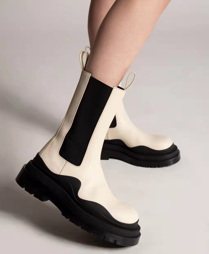 PAULA Bi-Color Leather Ankle Boots