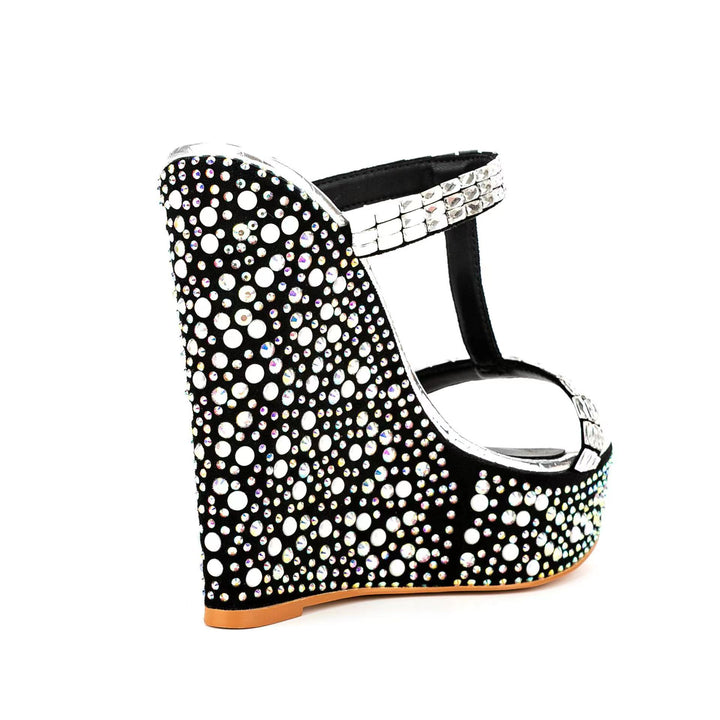 ROIKA Diamante Wedged Heel Mules Sandals