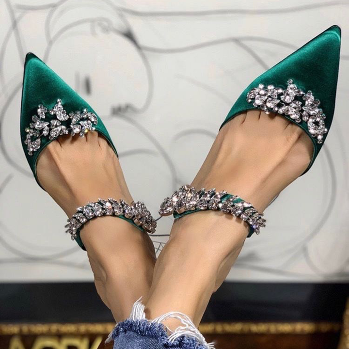 VAZIA Diamante Strap Satin High Heel Mules Sandals