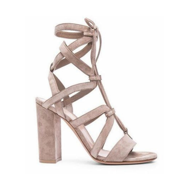 TERRY Lace Up Block Heel Sandals