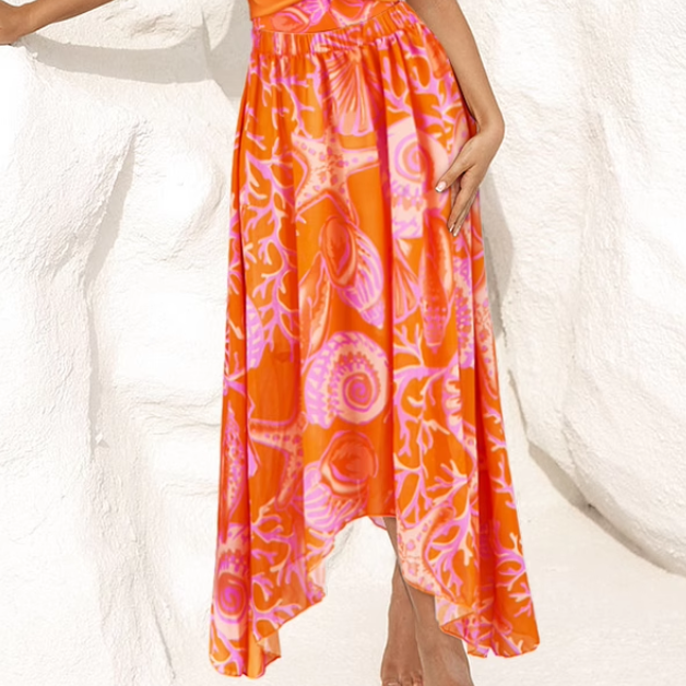 BOVRE Printed Asymmetric Hem Skirt