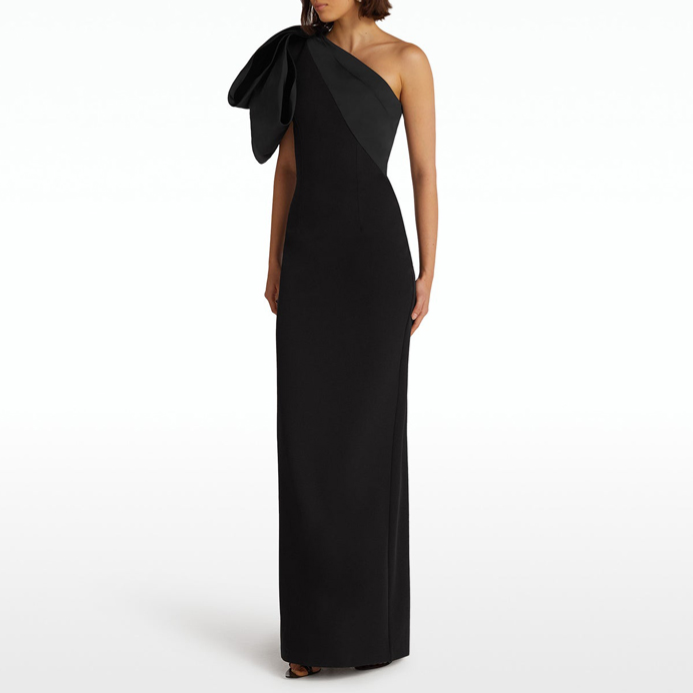 DERUL Bow Asymmetric Shoulder Evening Dress Gown
