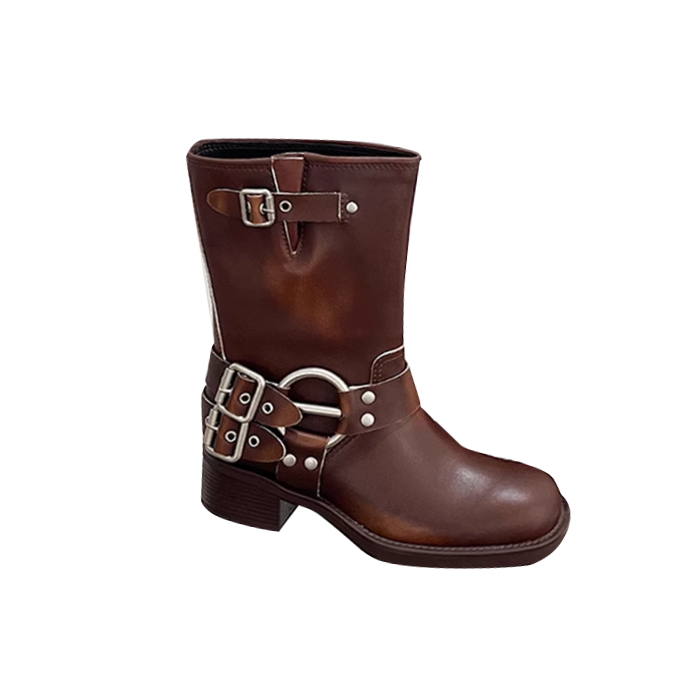 HAUGA Buckled Leather Ankle Boots