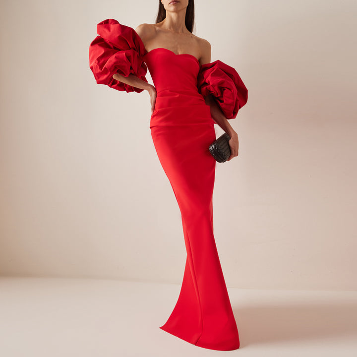 HAYTI Bell Sleeves Off-Shoulder Evening Dress Gown