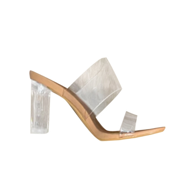 HENTA Transparent Heel PVC Naked Mules Sandals - 7cm