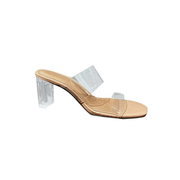 HENTA Transparent Heel PVC Naked Mules Sandals - 7cm