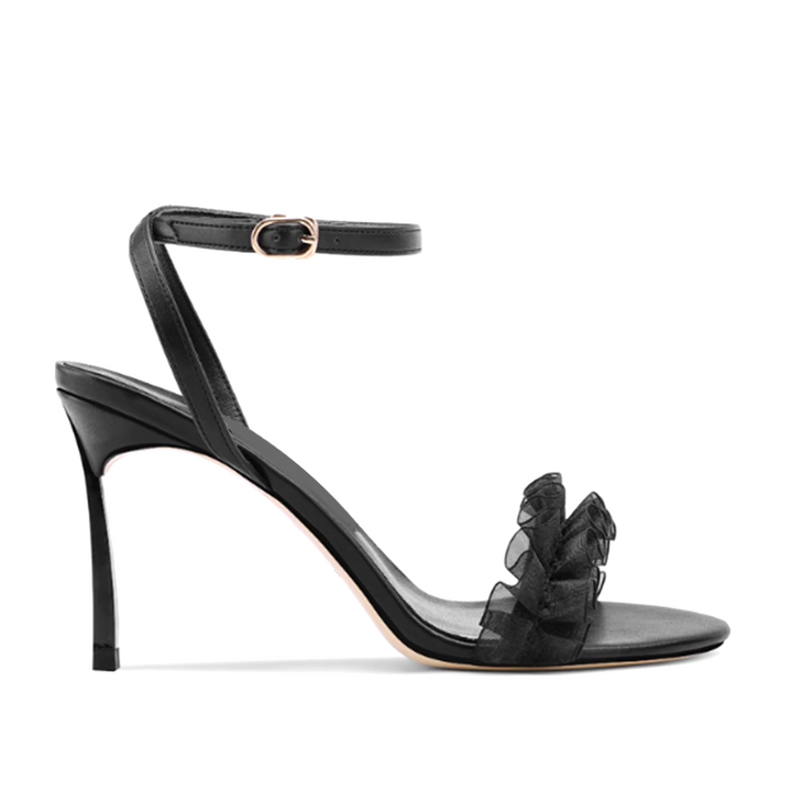 HERBI Ruffled Ankle Strap High Heel Sandals - 10cm