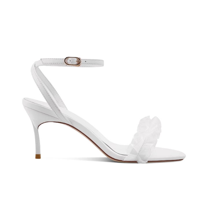 HERBI Ruffled Ankle Strap Mid Heel Sandals - 6cm