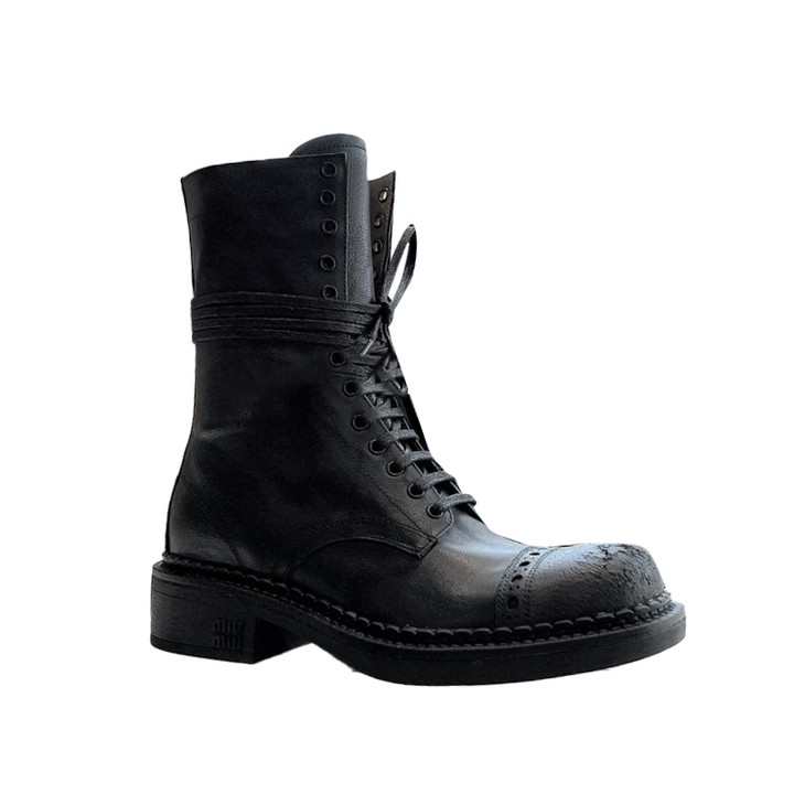 HOSRI Lace Up Biker Ankle Boots