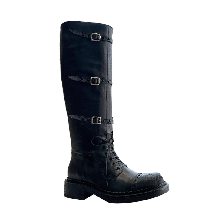 HOSRI Lace Up Biker Knee High Boots