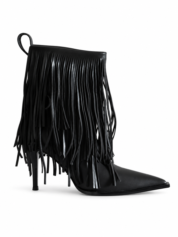 HROVA TASSELS MID HEEL ANKLE BOOTS