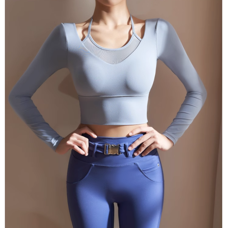 HUSRE Yoga Pilates Double Layers Fitted Fitness Top