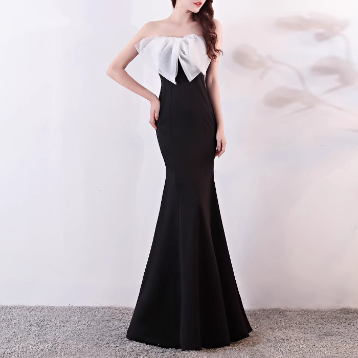 JESUV Bow Tube Evening Dress Gown
