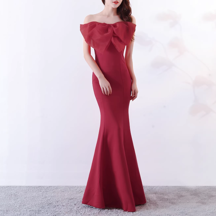 JESUV Bow Tube Evening Dress Gown