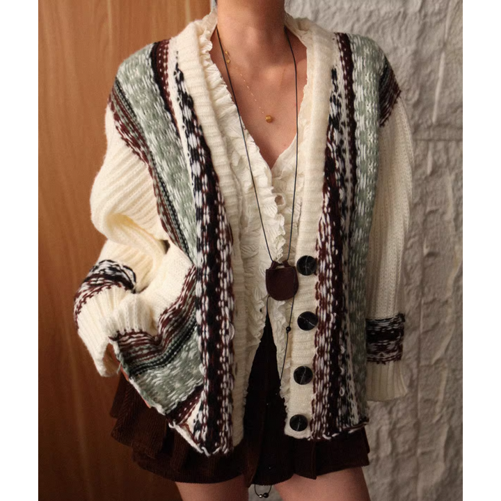 JEVRI Printed Oversized Knitwear Cardigan