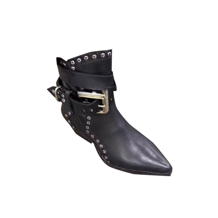 JUDEI Studded Buckled Ankle Boots