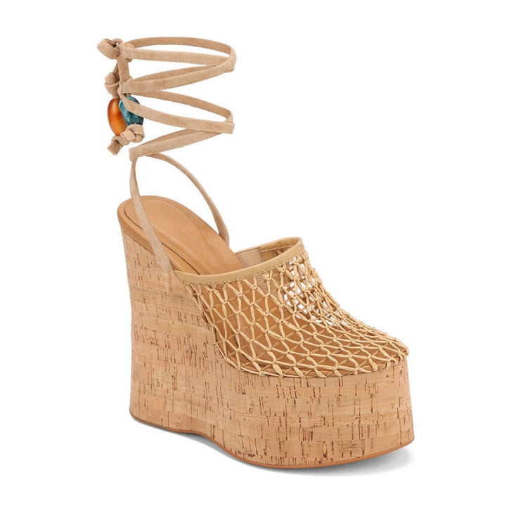 JUKCA Lace Up Fishnet Platform Sandals