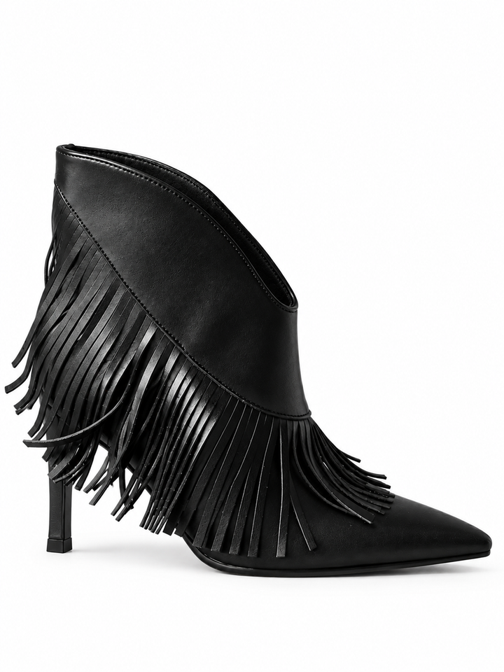 JUKCI TASSELS HIGH HEEL ANKLE BOOTS
