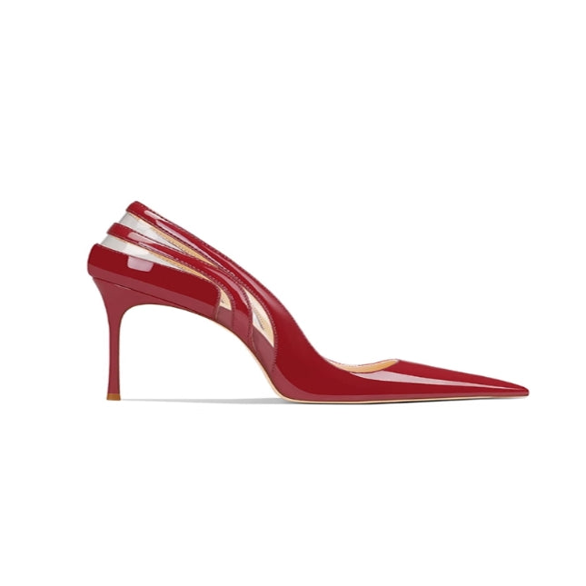 JUNCI Patent Leather And PVC Mid Heel Pumps - 6cm