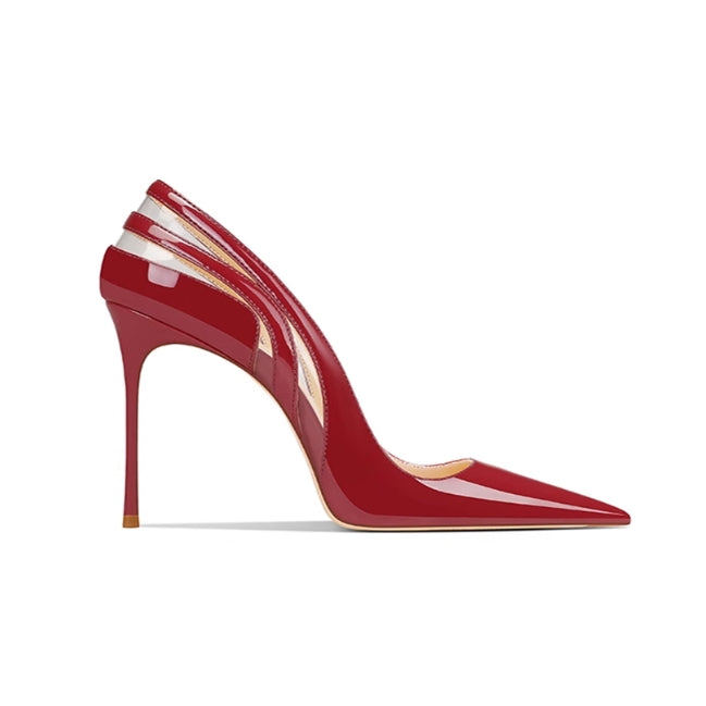 JUNCI Patent Leather And PVC Mid Heel Pumps - 8cm