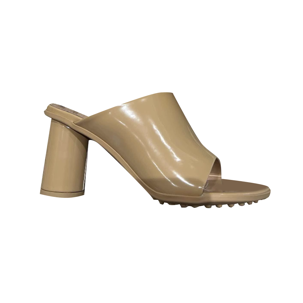 Apricot JUTIV Leather Block Heel Mules Sandals | i The Label – I The Label