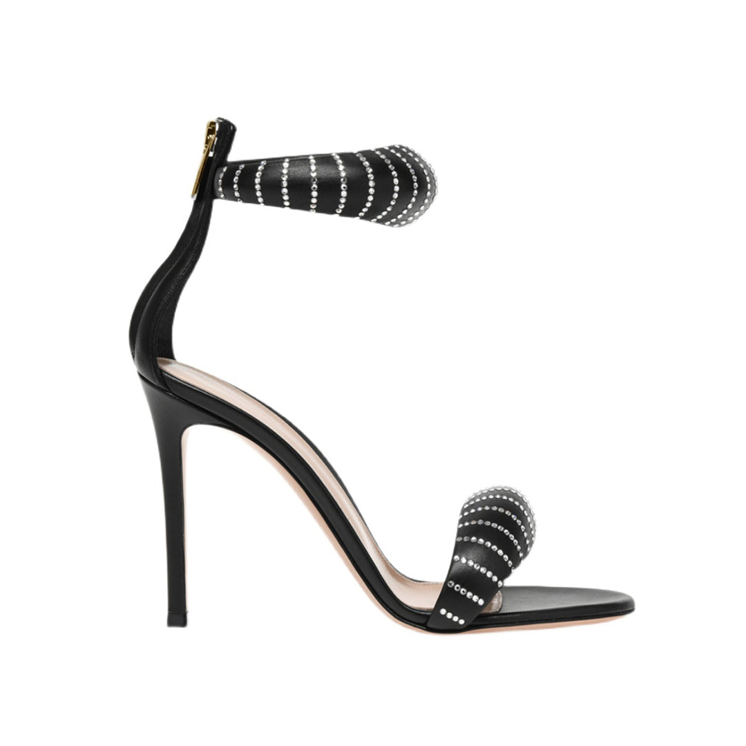 KAFIN Diamante Ankle Strap Leather Stiletto High Heel Sandals - 9.5cm