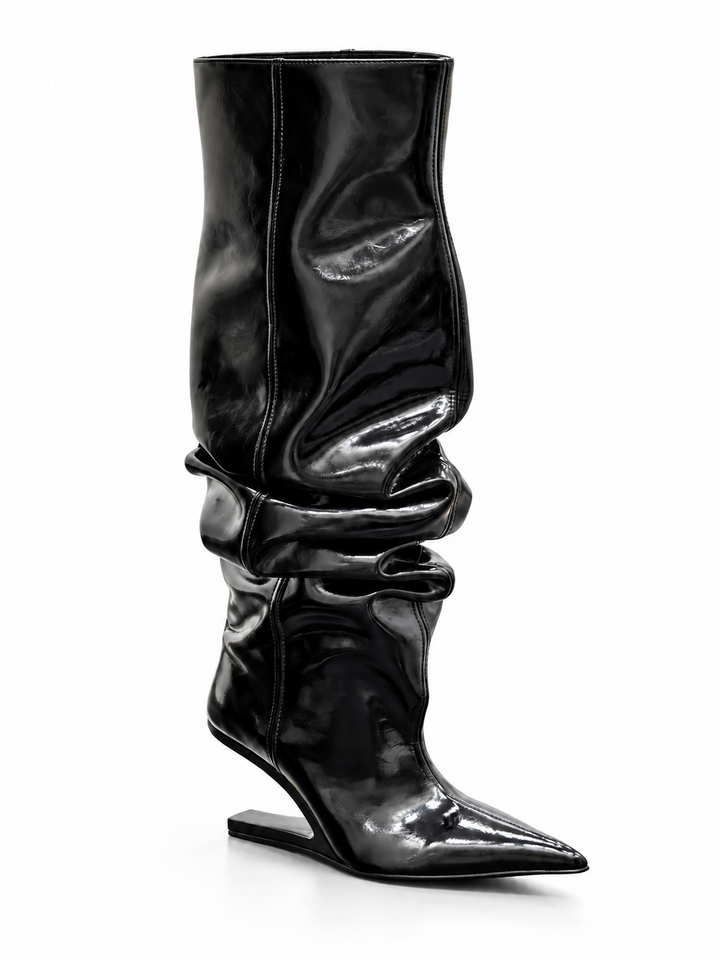 KALCI SCULPTURED HEEL KNEE HIGH BOOTS