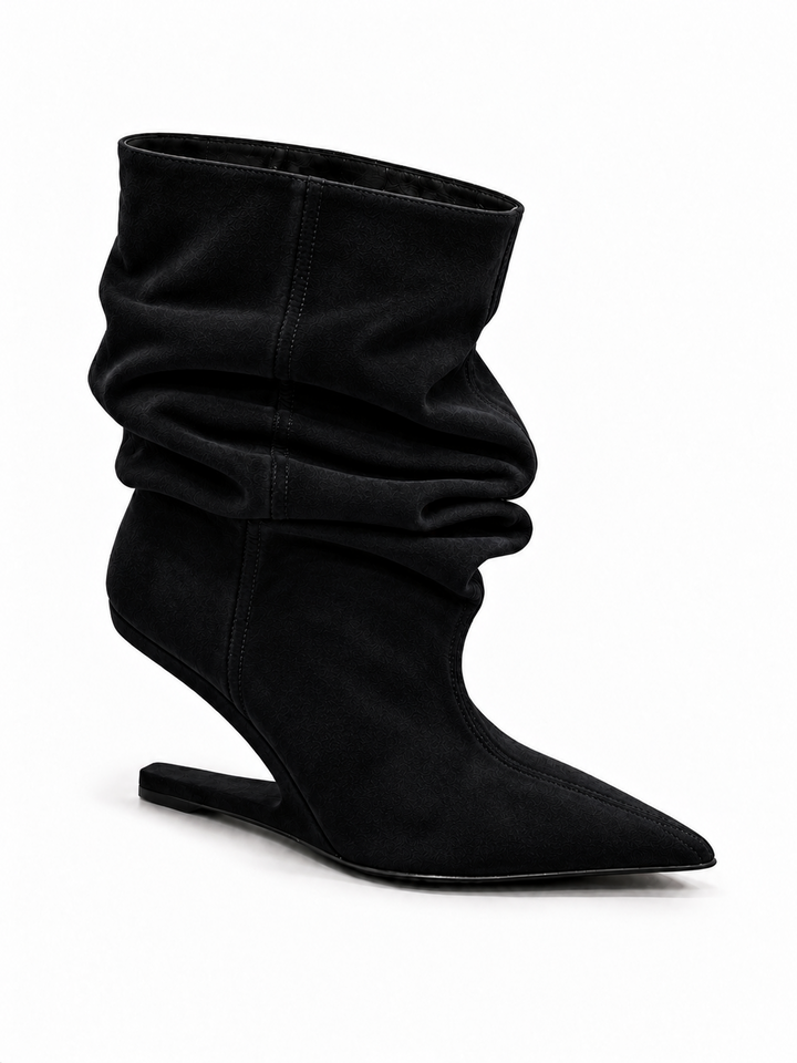 KALCI SUEDE SCULPTURED HEEL ANKLE BOOTS
