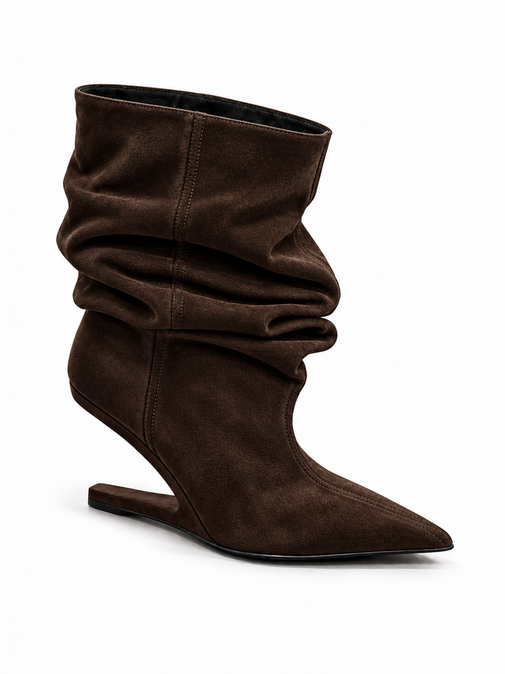 KALCI SUEDE SCULPTURED HEEL ANKLE BOOTS
