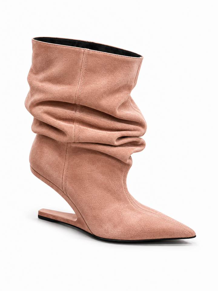 KALCI SUEDE SCULPTURED HEEL ANKLE BOOTS