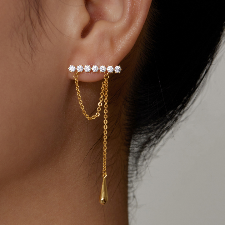 KARIV Diamante And Chain Earrings - Pair