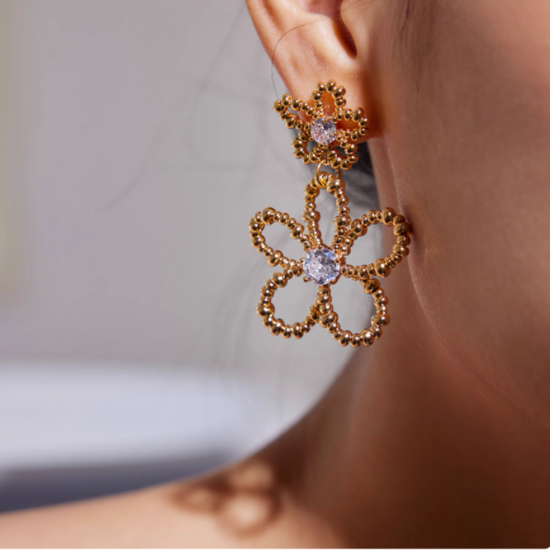KEJOI Diamante Flower Earrings - Pair