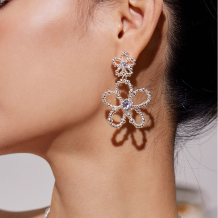 KEJOI Diamante Flower Earrings - Pair
