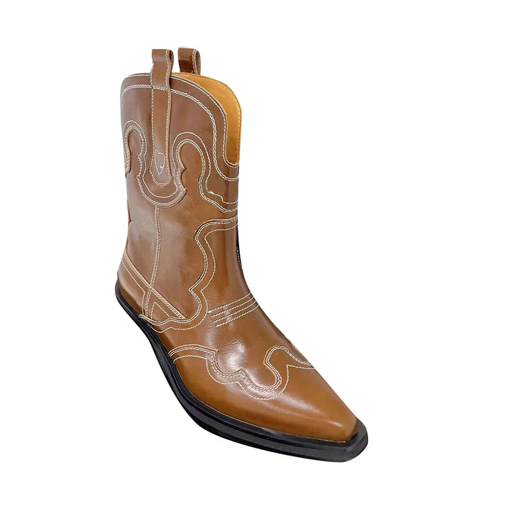 KEROB Leather Western Cow Ankle Boots