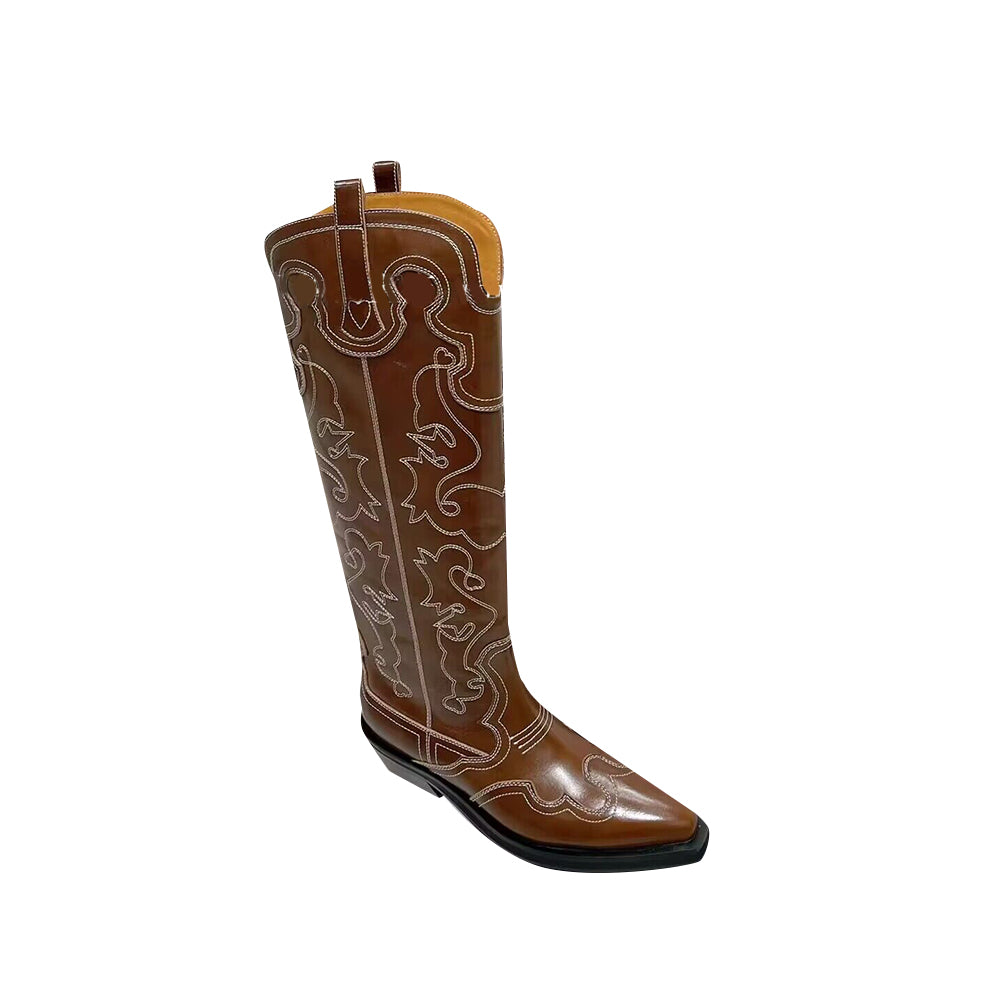 KEROB Leather Western Cow Over The Knee Boots