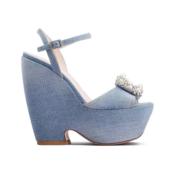 KEUUR Diamante Buckled Wedged Heel Sandals