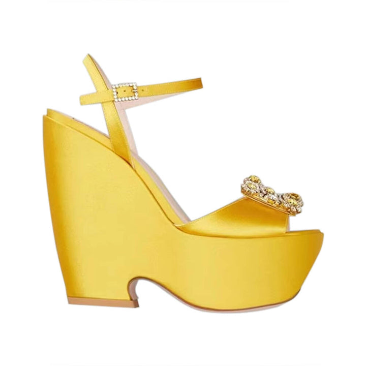 KEUUR Diamante Buckled Wedged Heel Sandals