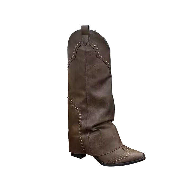 Brown KEWIS Studded Knee High Boots | i The Label â I The Label
