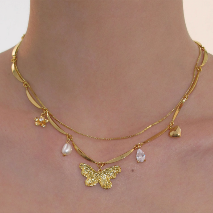 KOLTE Butterfly Double Layer Necklace