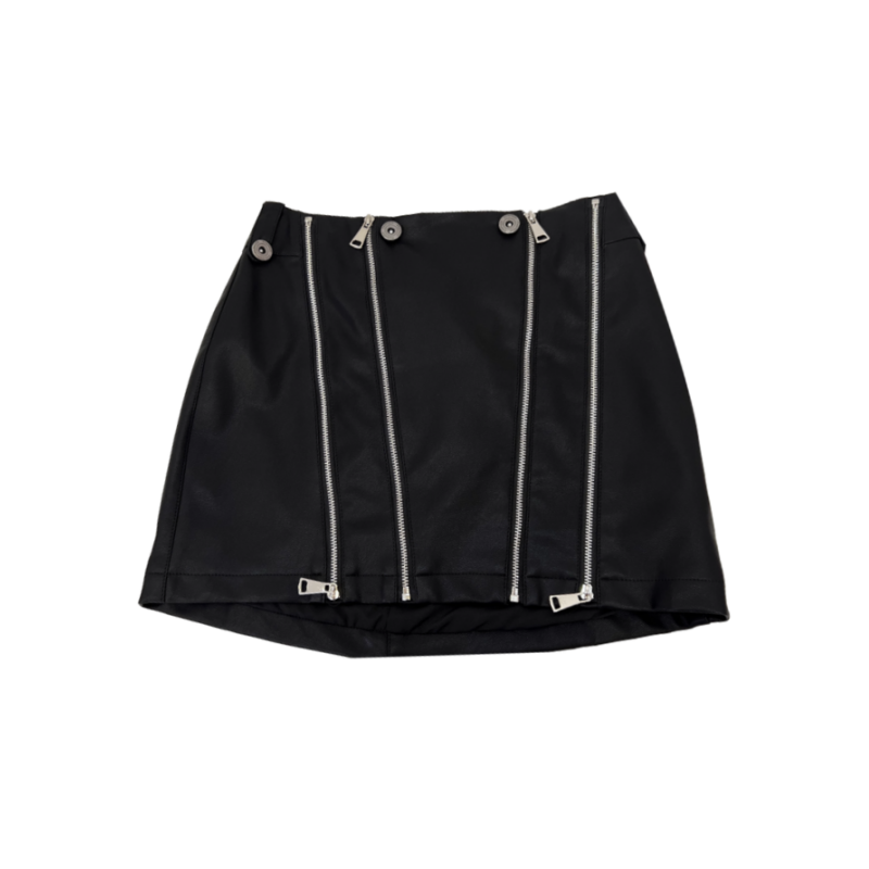 KRAUI Zip Embellished Leather Mini Skirt