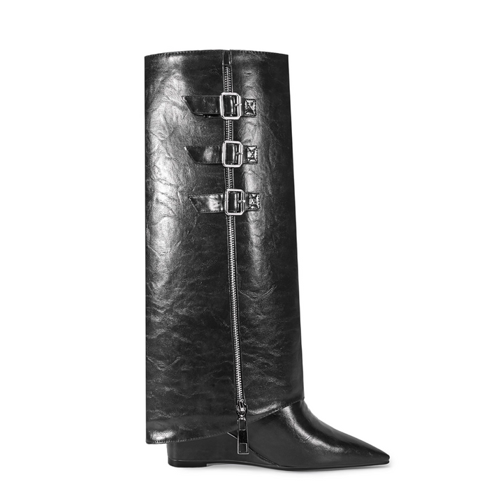 KUVDI Buckled Knee High Boots