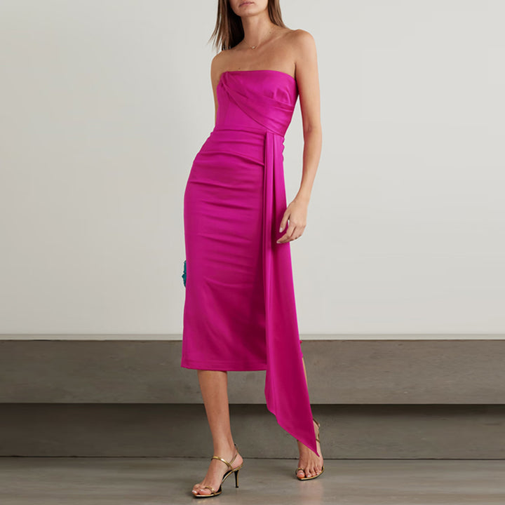 LECAN Asymmetric Hem Tube Evening Dress Gown