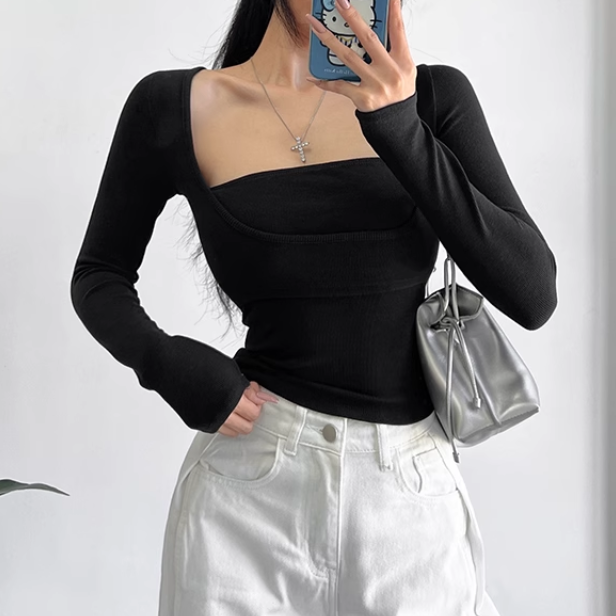 LEFVO Square Collar Cropped Top