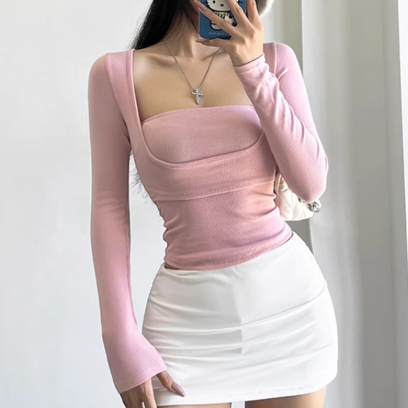 LEFVO Square Collar Cropped Top