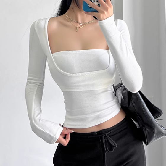 LEFVO Square Collar Cropped Top