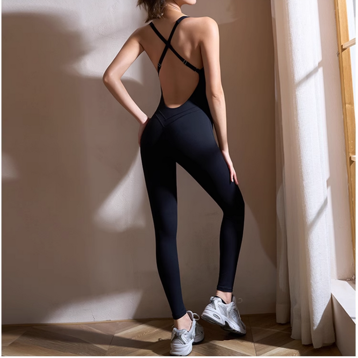 LELAN Yoga Pilates Backless Fitted Bodysuit Activewear