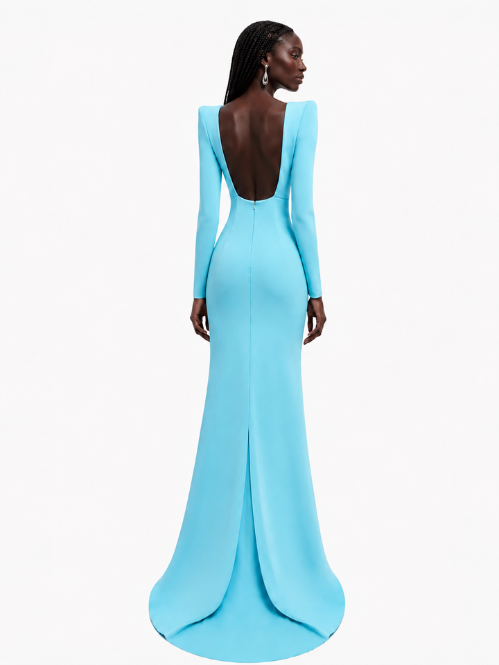 LESCA Backless Maxi Evening Dress Gown