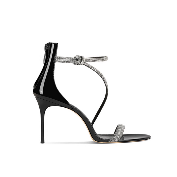 LEVIA Diamante Mid Heel Sandals - 6cm