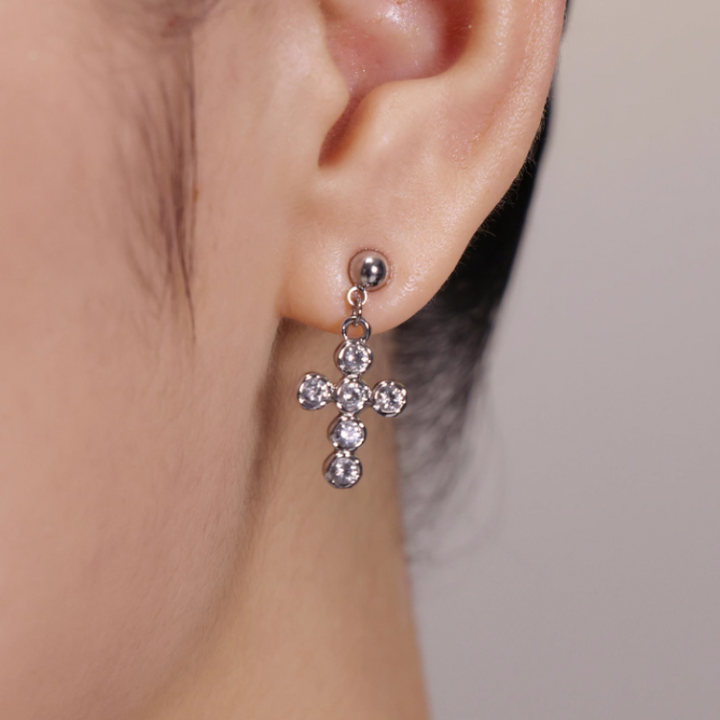 LEVUM Diamante Cross Earrings - Pair