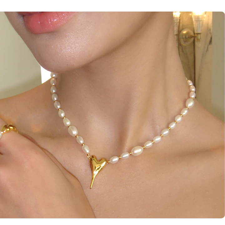 LEWNY Heart Pearl Necklace